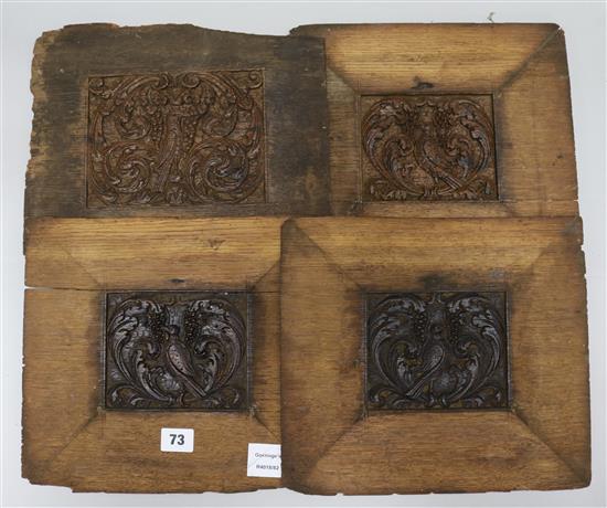 Four 18th century carved oak panels